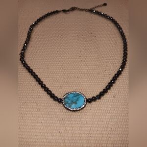 Elegant Turquoise and Black Beaded Necklace